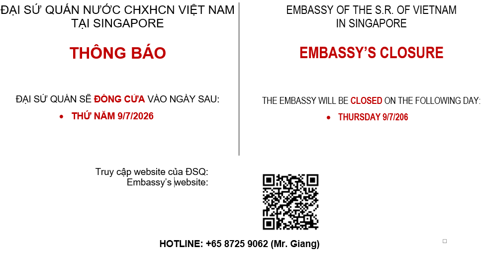 Thông báo lịch nghỉ làm việc của Đại sứ quán
